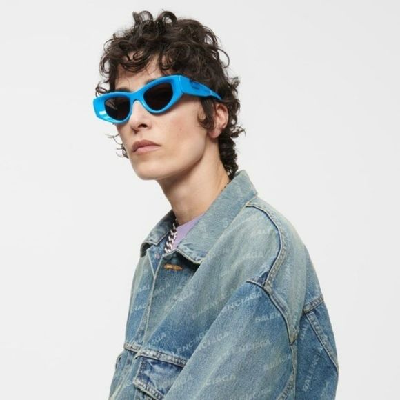 🔥 Balenciaga BB0243S 004 Sunglasses Blue Grey Cat Eye Unisex - Picture 3 of 12